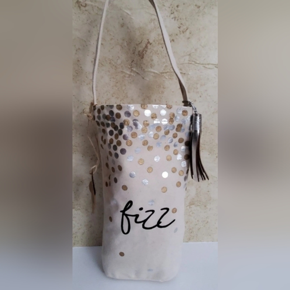 Mud Pie: Fizz Gold Canvas Bottle Bag w/ Tassel - NWT